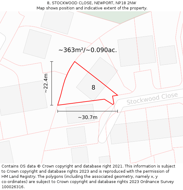 8, STOCKWOOD CLOSE, NEWPORT, NP18 2NW: Plot and title map