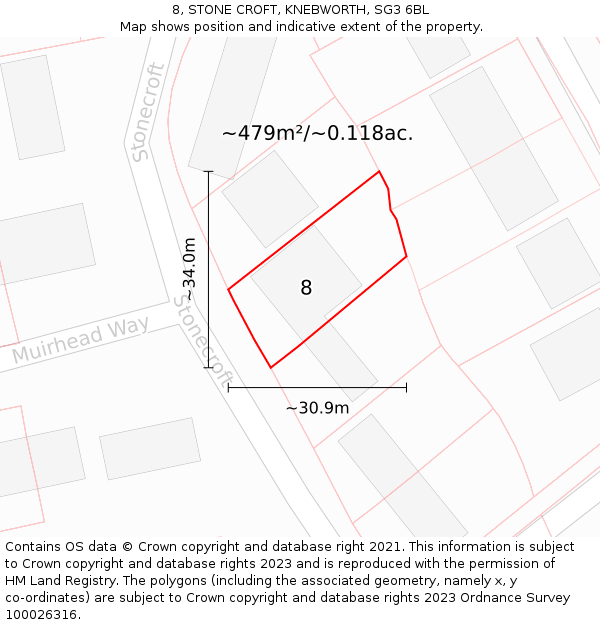 8, STONE CROFT, KNEBWORTH, SG3 6BL: Plot and title map