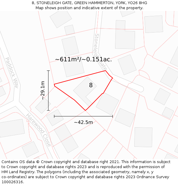 8, STONELEIGH GATE, GREEN HAMMERTON, YORK, YO26 8HG: Plot and title map