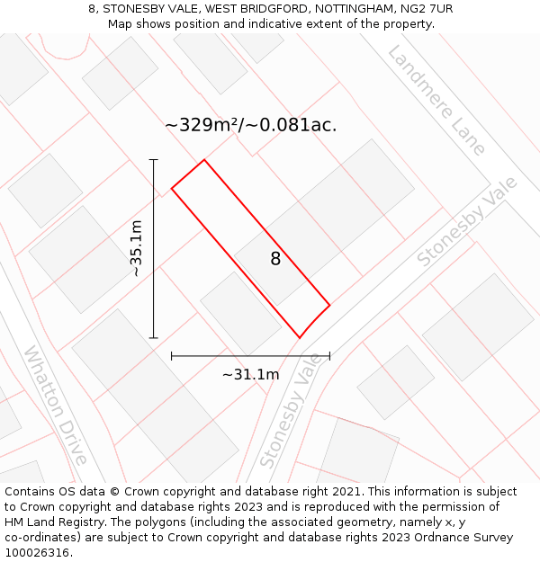 8, STONESBY VALE, WEST BRIDGFORD, NOTTINGHAM, NG2 7UR: Plot and title map