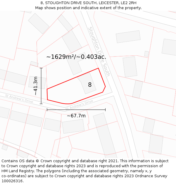 8, STOUGHTON DRIVE SOUTH, LEICESTER, LE2 2RH: Plot and title map