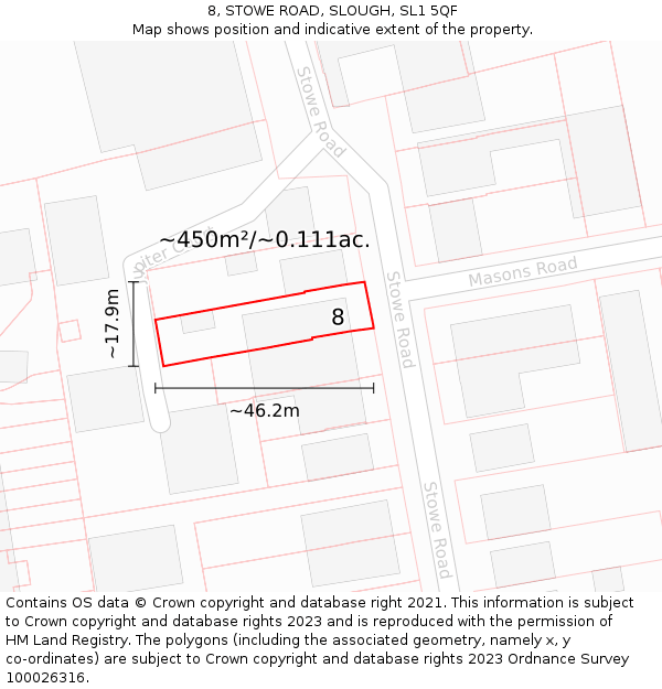 8, STOWE ROAD, SLOUGH, SL1 5QF: Plot and title map