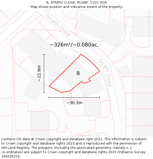 8, STRATH CLOSE, RUGBY, CV21 4GA: Plot and title map