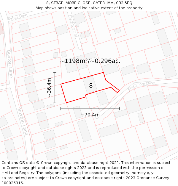 8, STRATHMORE CLOSE, CATERHAM, CR3 5EQ: Plot and title map