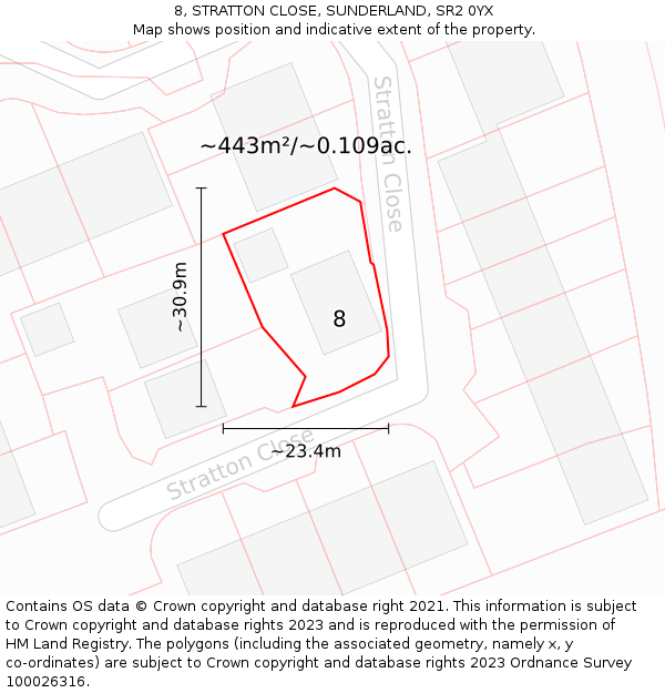 8, STRATTON CLOSE, SUNDERLAND, SR2 0YX: Plot and title map