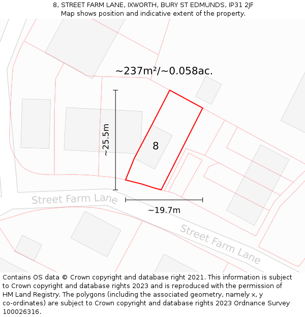 8, STREET FARM LANE, IXWORTH, BURY ST EDMUNDS, IP31 2JF: Plot and title map