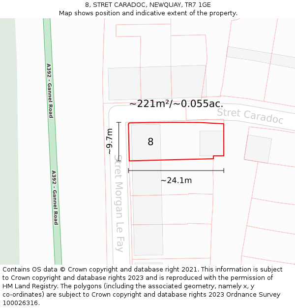 8, STRET CARADOC, NEWQUAY, TR7 1GE: Plot and title map