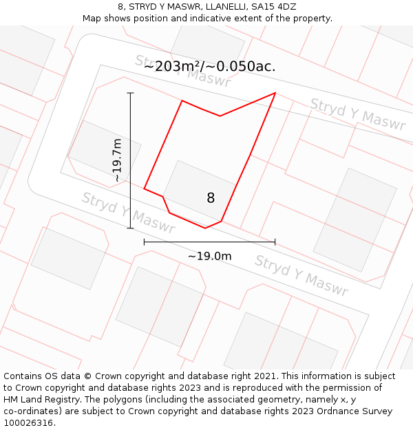 8, STRYD Y MASWR, LLANELLI, SA15 4DZ: Plot and title map