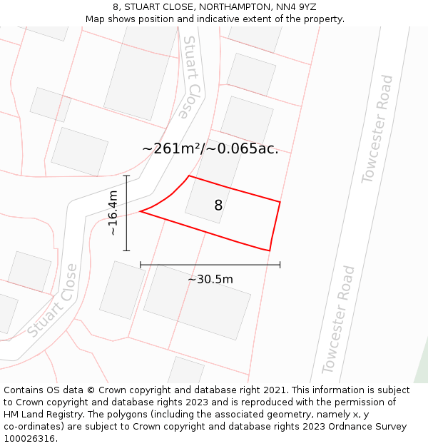 8, STUART CLOSE, NORTHAMPTON, NN4 9YZ: Plot and title map