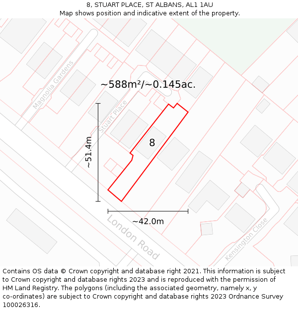 8, STUART PLACE, ST ALBANS, AL1 1AU: Plot and title map