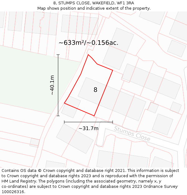 8, STUMPS CLOSE, WAKEFIELD, WF1 3RA: Plot and title map