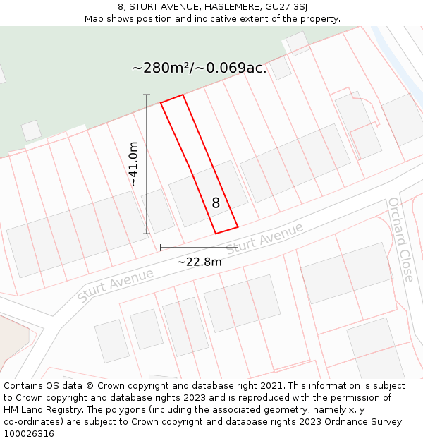8, STURT AVENUE, HASLEMERE, GU27 3SJ: Plot and title map