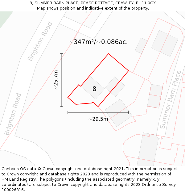 8, SUMMER BARN PLACE, PEASE POTTAGE, CRAWLEY, RH11 9GX: Plot and title map