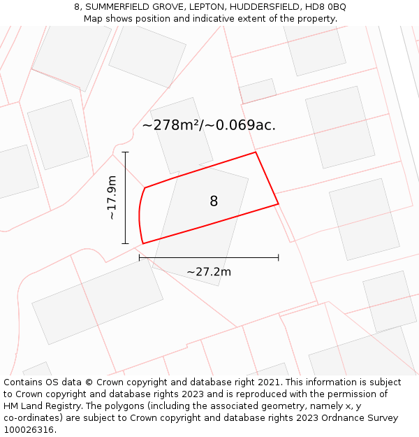 8, SUMMERFIELD GROVE, LEPTON, HUDDERSFIELD, HD8 0BQ: Plot and title map