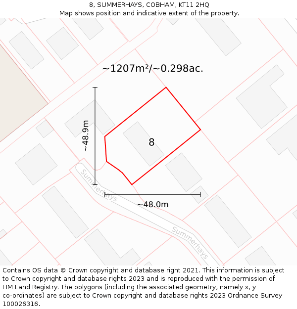 8, SUMMERHAYS, COBHAM, KT11 2HQ: Plot and title map