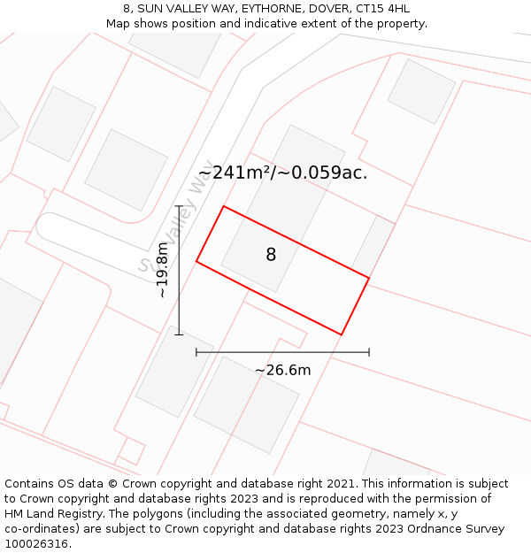 8, SUN VALLEY WAY, EYTHORNE, DOVER, CT15 4HL: Plot and title map