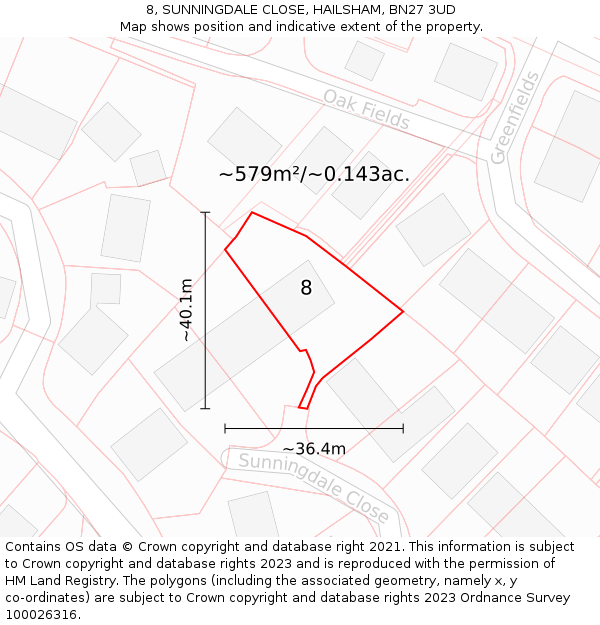 8, SUNNINGDALE CLOSE, HAILSHAM, BN27 3UD: Plot and title map