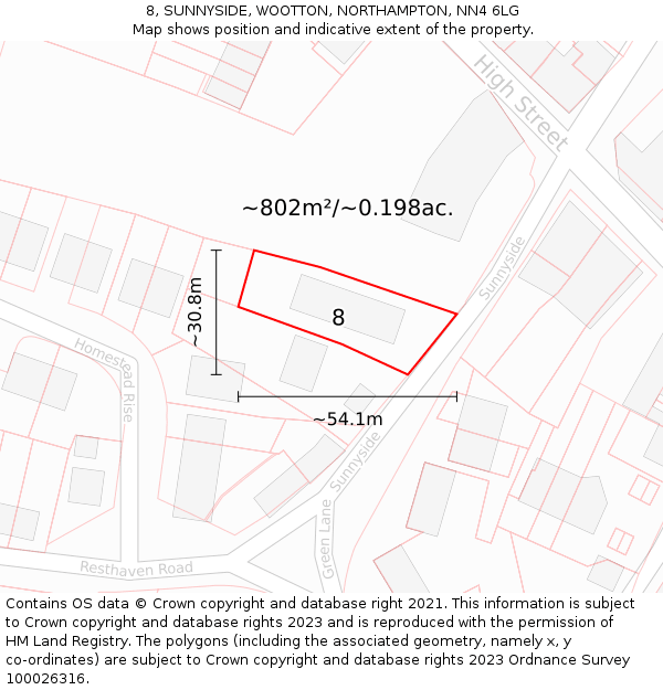 8, SUNNYSIDE, WOOTTON, NORTHAMPTON, NN4 6LG: Plot and title map