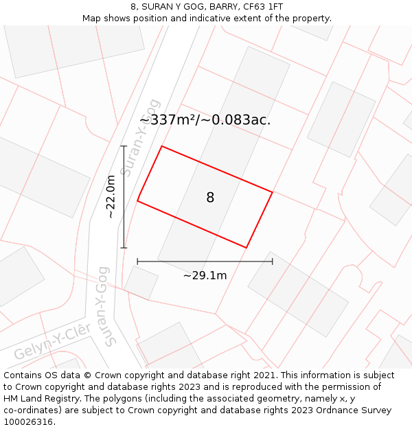 8, SURAN Y GOG, BARRY, CF63 1FT: Plot and title map