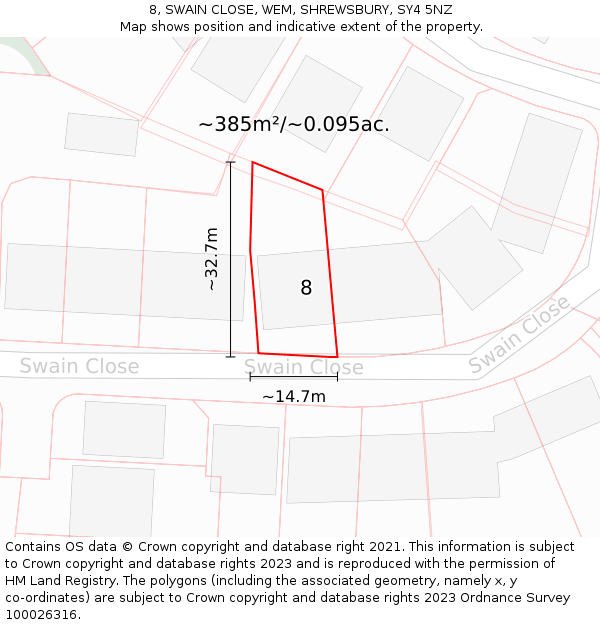 8, SWAIN CLOSE, WEM, SHREWSBURY, SY4 5NZ: Plot and title map