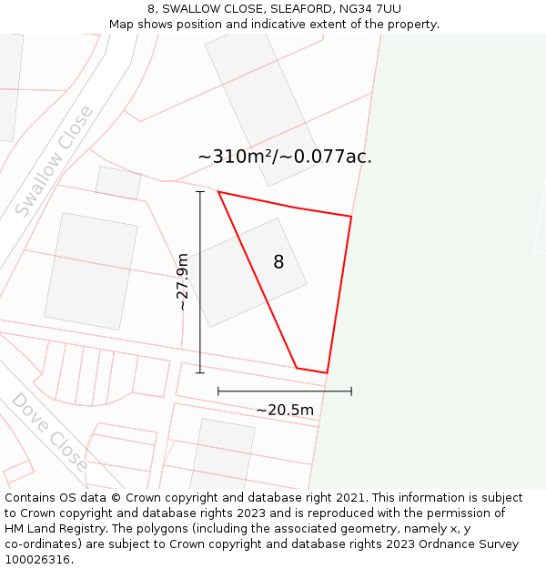 8, SWALLOW CLOSE, SLEAFORD, NG34 7UU: Plot and title map