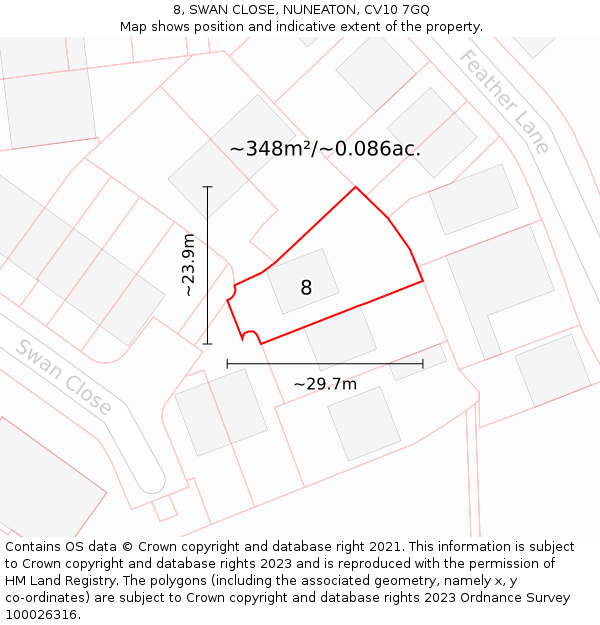 8, SWAN CLOSE, NUNEATON, CV10 7GQ: Plot and title map