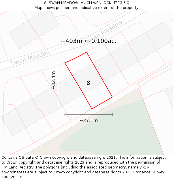 8, SWAN MEADOW, MUCH WENLOCK, TF13 6JQ: Plot and title map