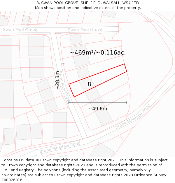 8, SWAN POOL GROVE, SHELFIELD, WALSALL, WS4 1TD: Plot and title map