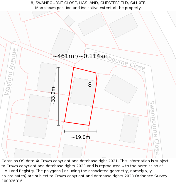 8, SWANBOURNE CLOSE, HASLAND, CHESTERFIELD, S41 0TR: Plot and title map