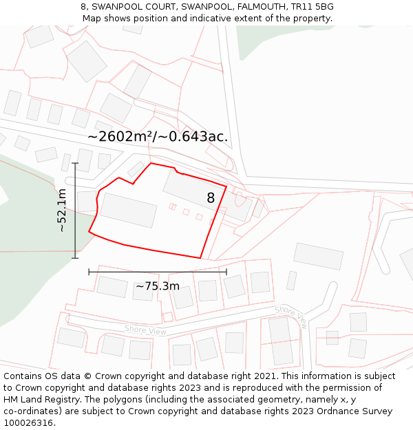 8, SWANPOOL COURT, SWANPOOL, FALMOUTH, TR11 5BG: Plot and title map