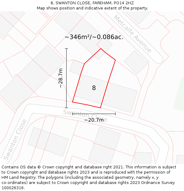 8, SWANTON CLOSE, FAREHAM, PO14 2HZ: Plot and title map