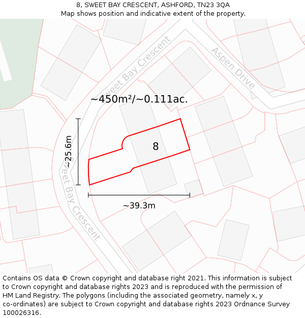 8, SWEET BAY CRESCENT, ASHFORD, TN23 3QA: Plot and title map
