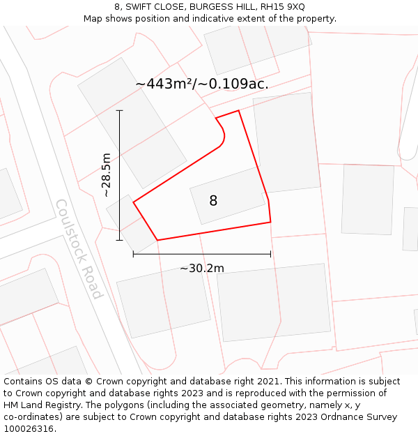 8, SWIFT CLOSE, BURGESS HILL, RH15 9XQ: Plot and title map