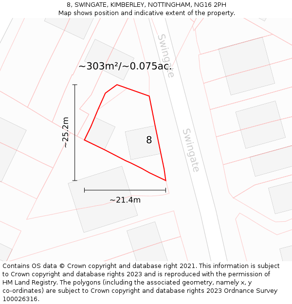 8, SWINGATE, KIMBERLEY, NOTTINGHAM, NG16 2PH: Plot and title map