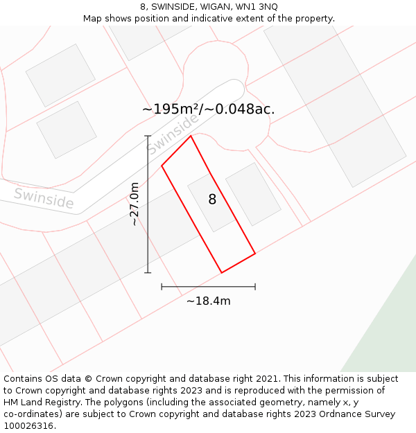 8, SWINSIDE, WIGAN, WN1 3NQ: Plot and title map