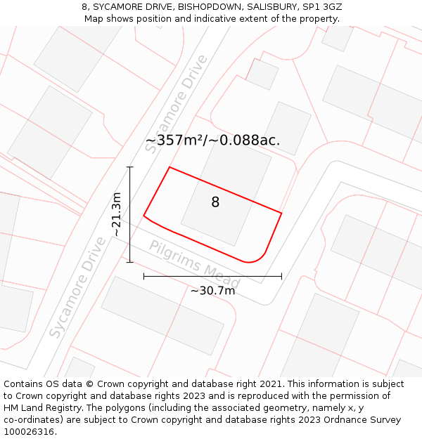 8, SYCAMORE DRIVE, BISHOPDOWN, SALISBURY, SP1 3GZ: Plot and title map