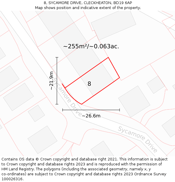 8, SYCAMORE DRIVE, CLECKHEATON, BD19 6AP: Plot and title map