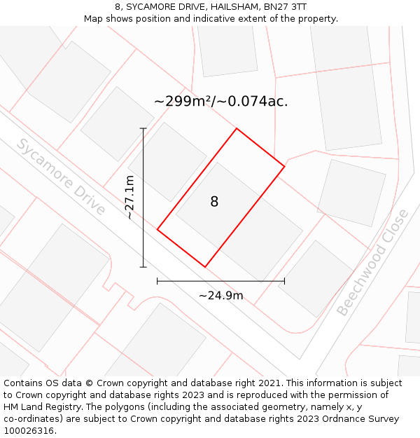 8, SYCAMORE DRIVE, HAILSHAM, BN27 3TT: Plot and title map