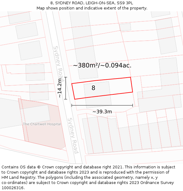 8, SYDNEY ROAD, LEIGH-ON-SEA, SS9 3PL: Plot and title map