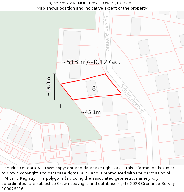 8, SYLVAN AVENUE, EAST COWES, PO32 6PT: Plot and title map