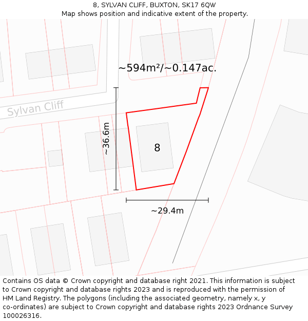8, SYLVAN CLIFF, BUXTON, SK17 6QW: Plot and title map