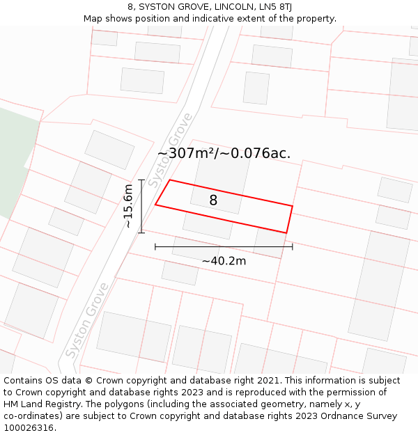 8, SYSTON GROVE, LINCOLN, LN5 8TJ: Plot and title map