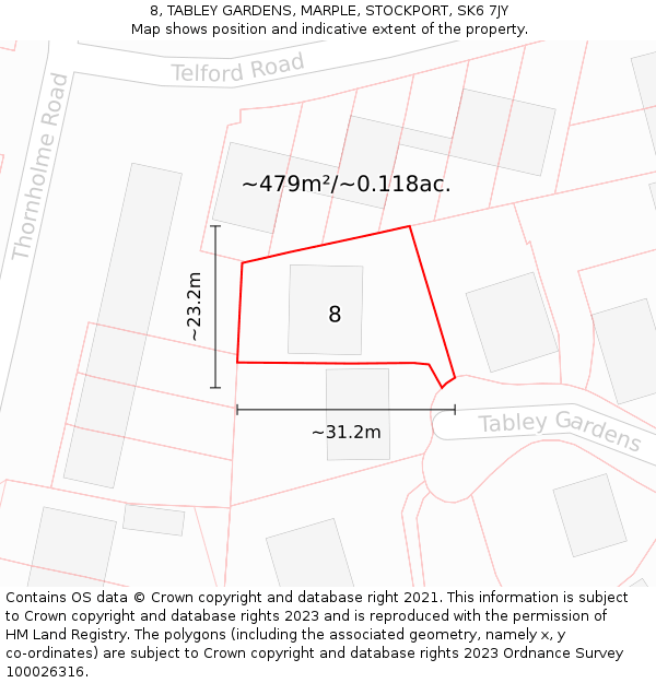 8, TABLEY GARDENS, MARPLE, STOCKPORT, SK6 7JY: Plot and title map