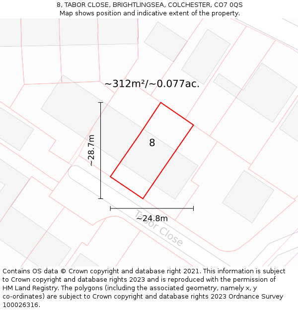8, TABOR CLOSE, BRIGHTLINGSEA, COLCHESTER, CO7 0QS: Plot and title map