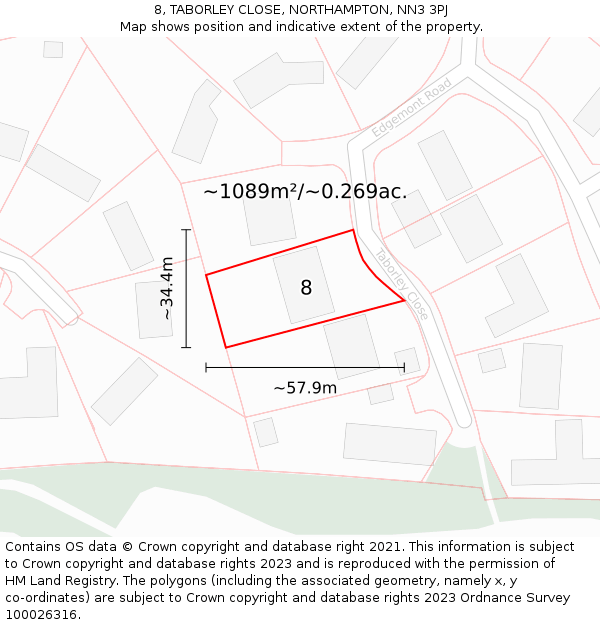 8, TABORLEY CLOSE, NORTHAMPTON, NN3 3PJ: Plot and title map