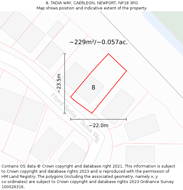 8, TADIA WAY, CAERLEON, NEWPORT, NP18 3PG: Plot and title map