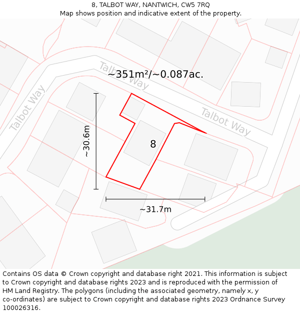 8, TALBOT WAY, NANTWICH, CW5 7RQ: Plot and title map