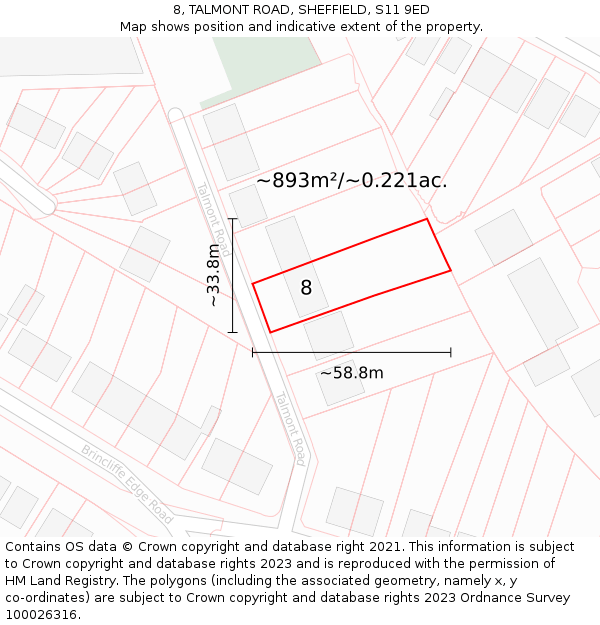 8, TALMONT ROAD, SHEFFIELD, S11 9ED: Plot and title map