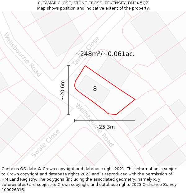 8, TAMAR CLOSE, STONE CROSS, PEVENSEY, BN24 5QZ: Plot and title map