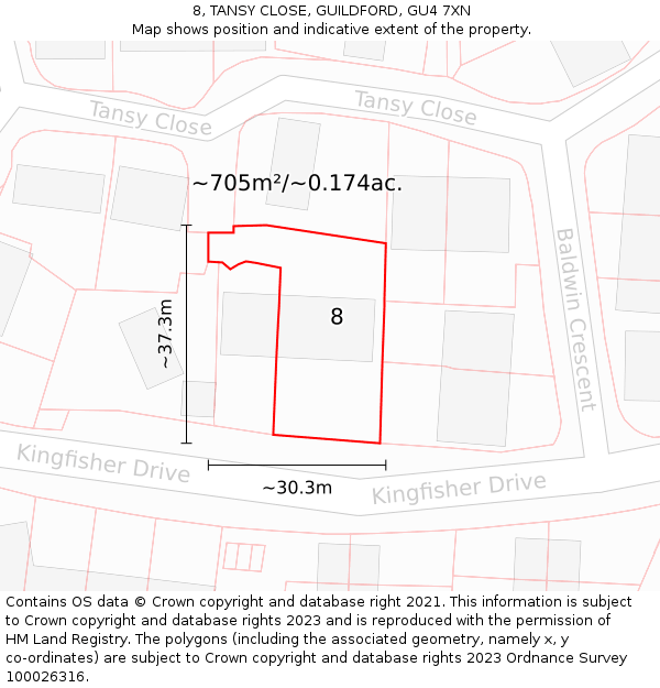 8, TANSY CLOSE, GUILDFORD, GU4 7XN: Plot and title map